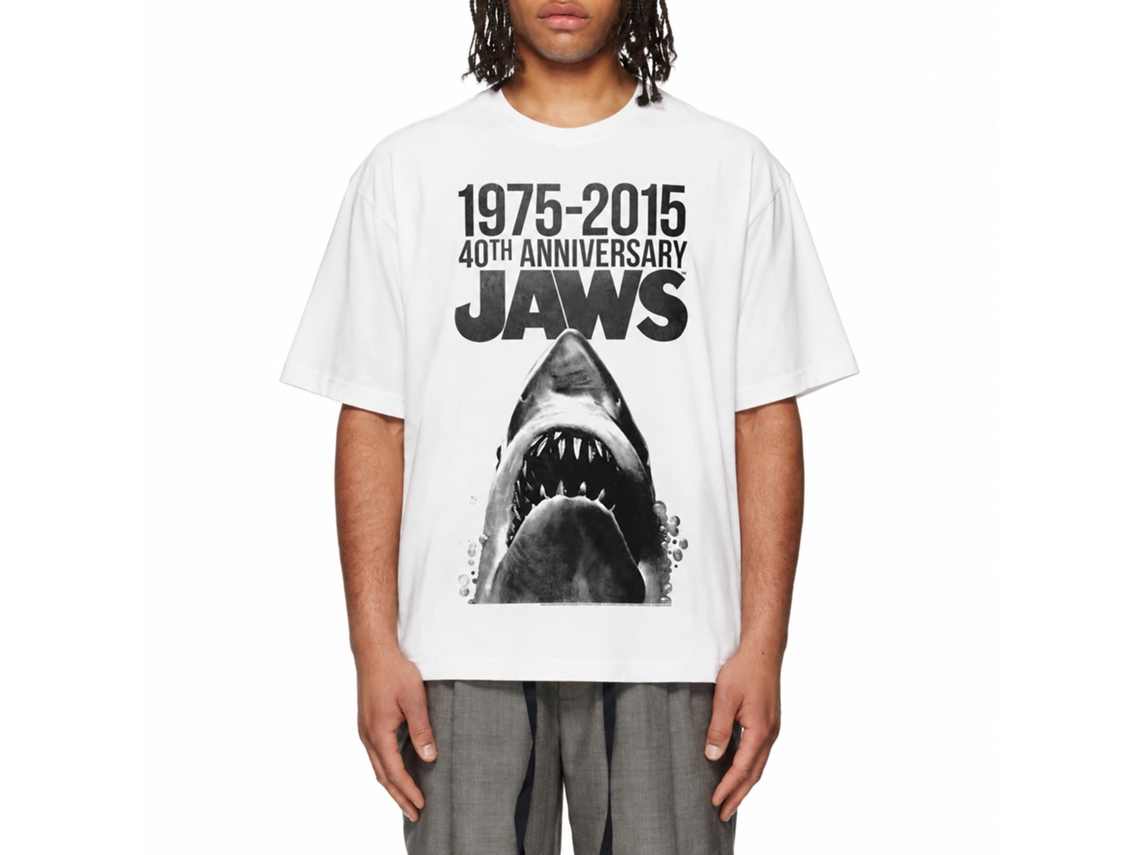 Rockinstone Jaws Movie 40 Years White Adult T-shirt Size:xxxl