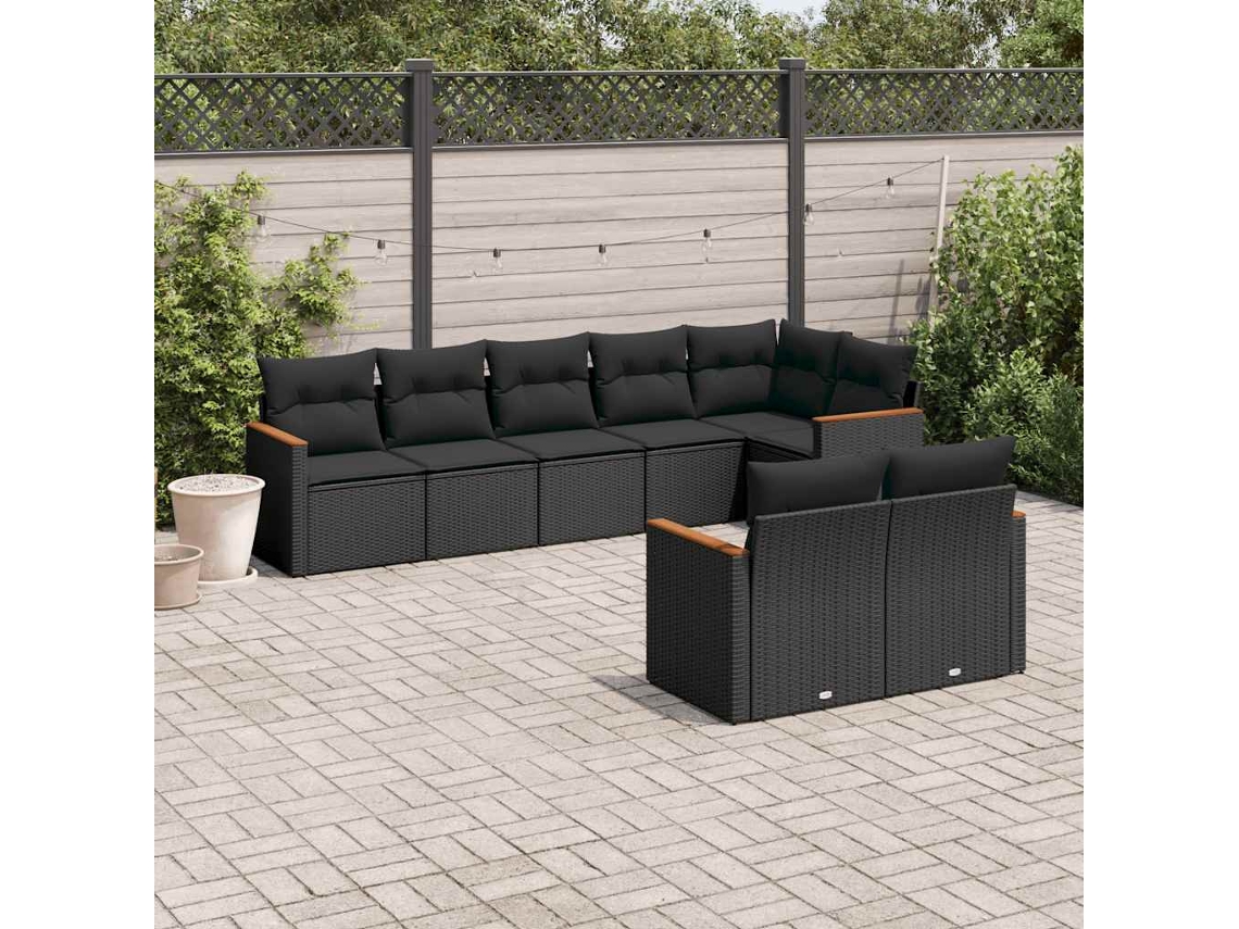 Vidaxl 8 Pcs Conjunto Sofás De Jardim Com Almofadões Vime Pe Preto