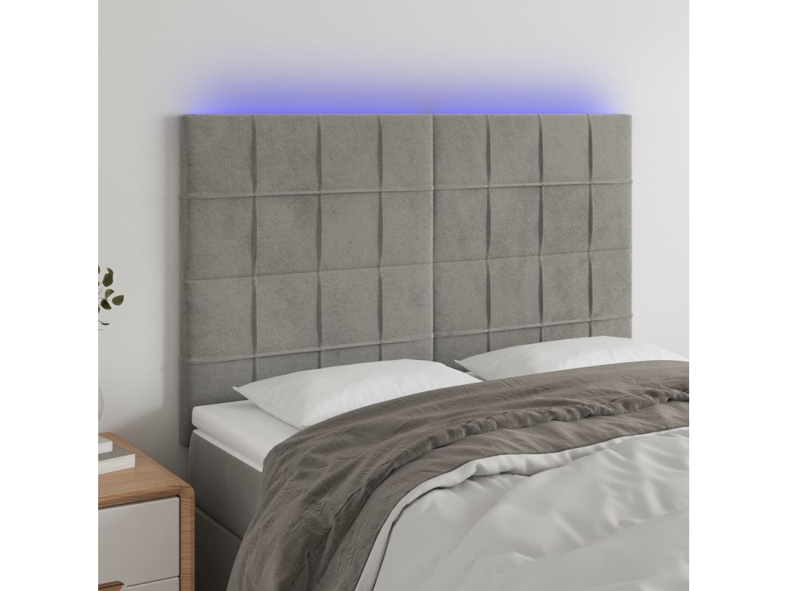 Cabecero de terciopelo con luces LED 144x5x118/128cm Gris Claro