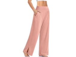 2026 pantalones de Yoga de Pierna Ancha para Mujer de Cintura Alta Con Bolsillos Y Lazada Ajustable L Rosa