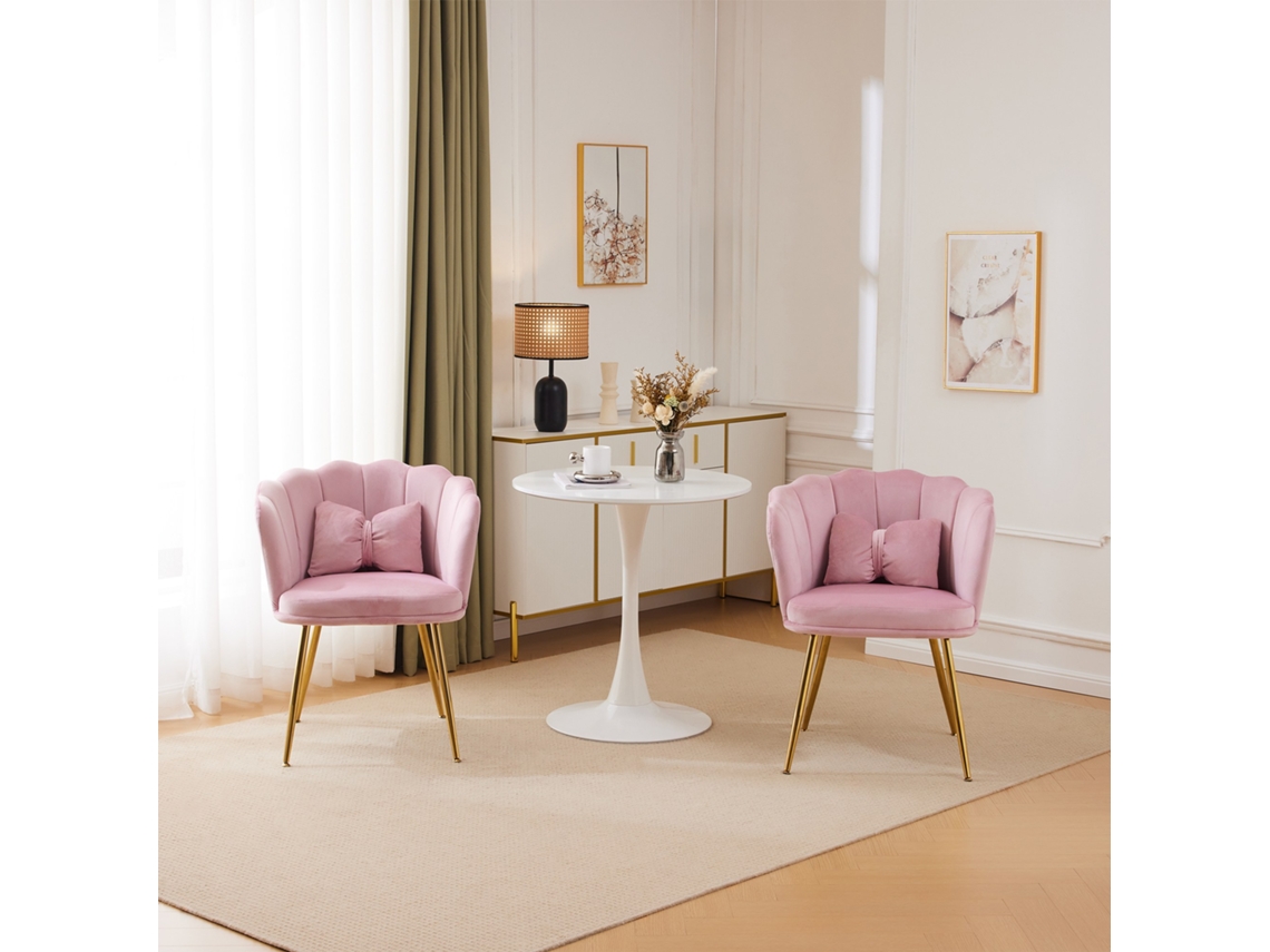 Conjunto De 2 Cadeiras Em Veludo Com Encosto Em Formato De Pétala Pés Em Metal Dourado Rosa Estilo
