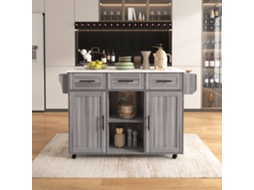 Carrinho De Servir Grande 139x46x91,5cm Em Madeira Cinza Com Tampa De Mármore Branco E Portas De Armazenamento Dobráveis Mega Echo Trade Shop