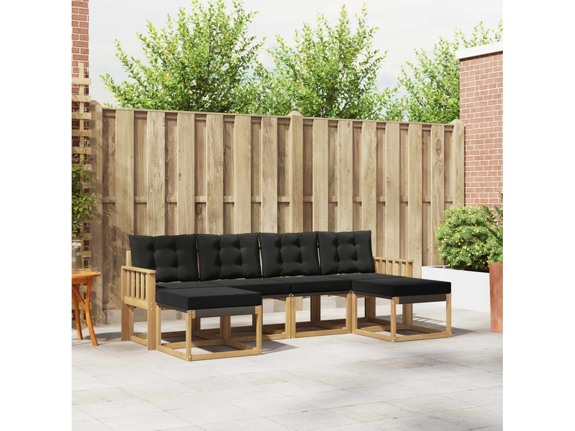 Vidaxl Conjunto De Sofás Para Exterior 6 Pcs Branco E Preto