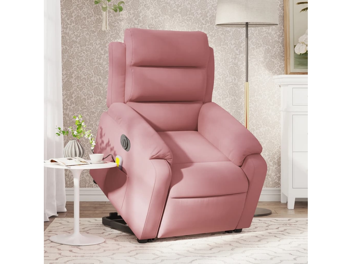 Vidaxl Poltrona Massagens Reclinável Elevatória Elétrica Veludo Rosa