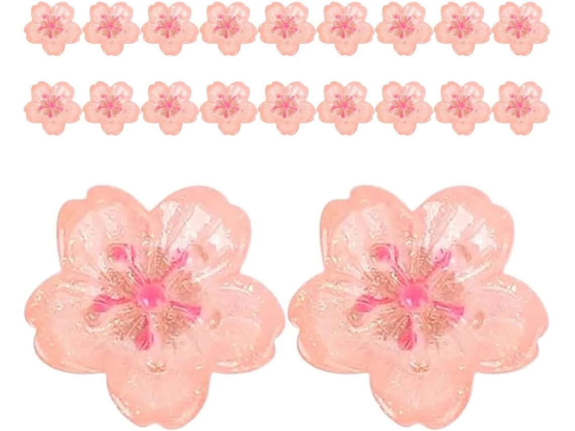 Tachinhas de Resina Rosa Com Design Cerejeira Pétalas de Flores, 30 Unidades, Fixadores Decorativos e Seguros Para Murais De