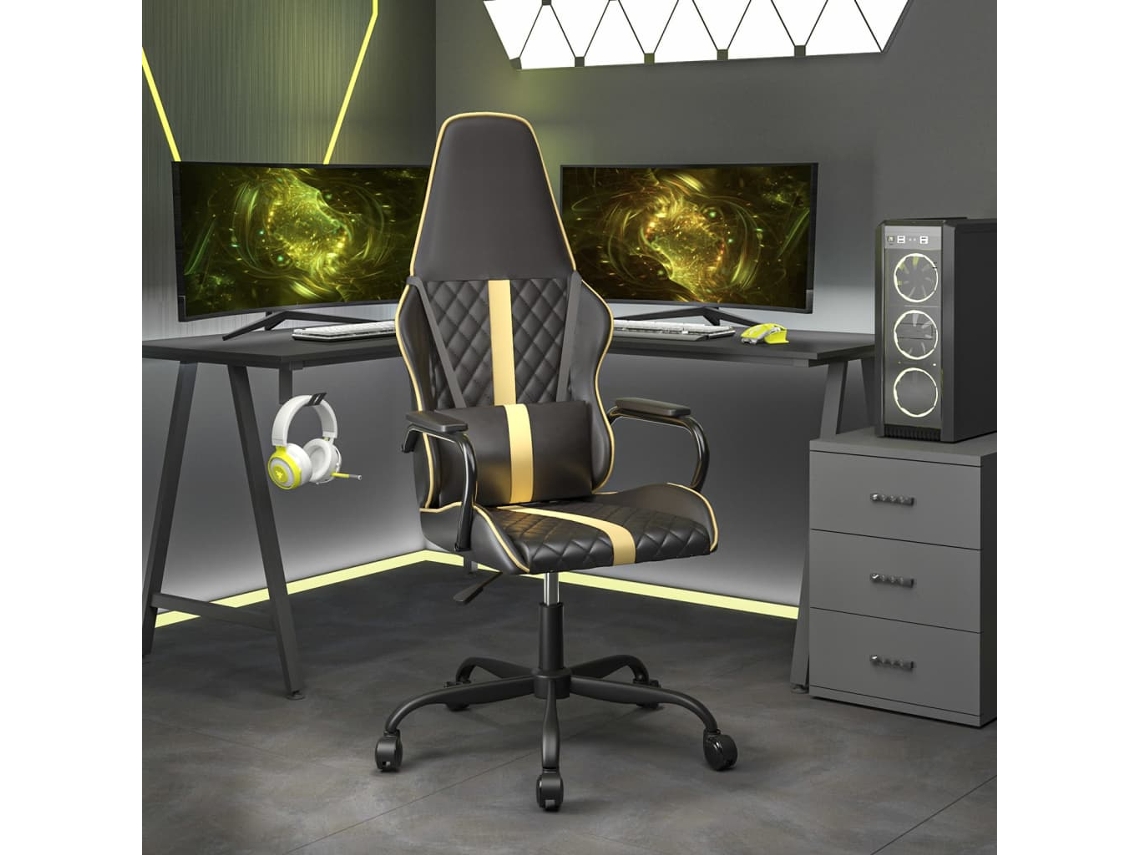 Vidaxl Cadeira Gaming Couro Artificial Preto E Dourado