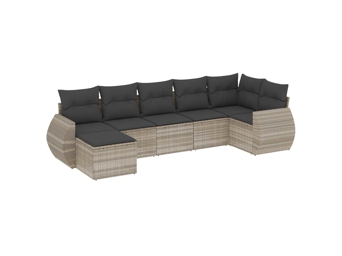 Maison Exclusive - 7 Pcs Conj. Sofás Jardim Com Almofadões Vime Pe Cinzento-claro
