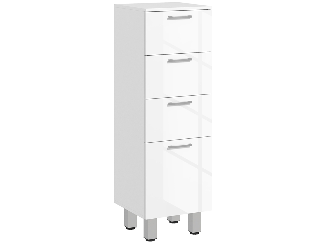 Armário de Banheiro de Madeira Engenheirada com 4 Gavetas e Base Elevada. 30x30x93 Cm. Branco Ge