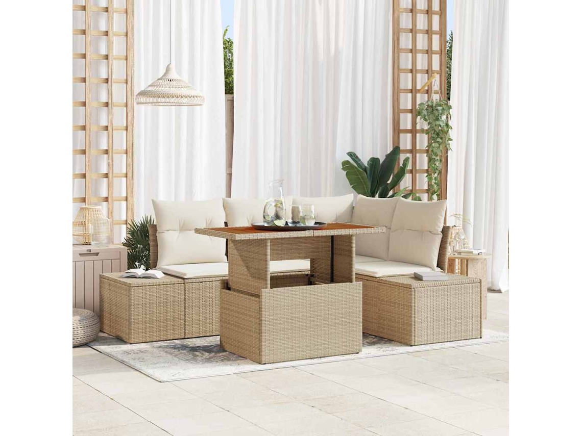 Vidaxl Conjunto De Sofá De Jardim 5 Unid. Bege E Creme