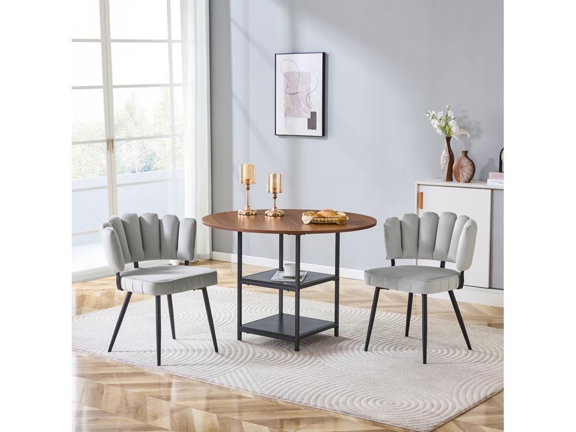 Conjunto Mesa Nogueira 107cm 2 Níveis 2 Cadeiras Cinza Claro Flor