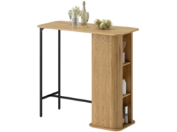 Mesa alta de bar com 3 prateleiras pernas de metal madeira natural S/MARCA