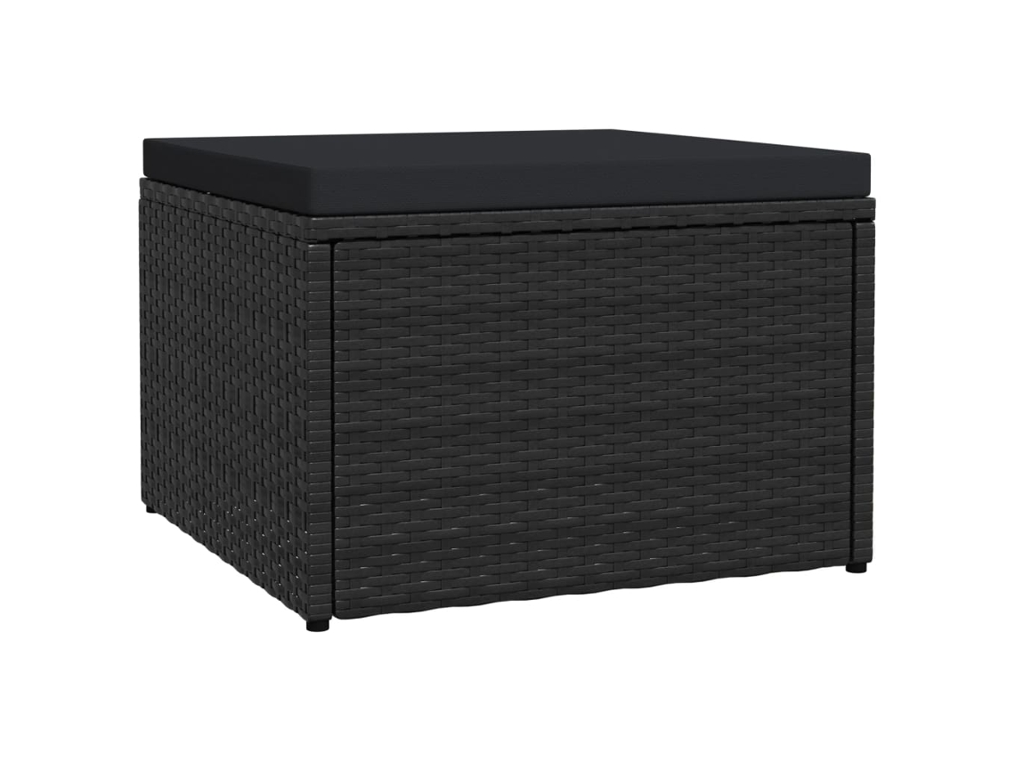 Vidaxl Apoio De Pés Para Jardim Com Almofadão Vime Pe Preto