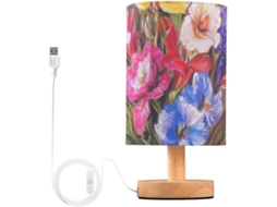 Abajur de Cabeceira Kll com cúpula marrom e estampa de gladíolo rosa, ideal para quarto de menina