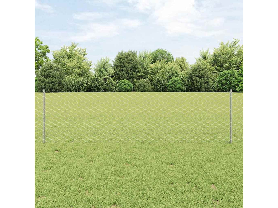 Vidaxl Cerca Hexagonal Com Poste 25 X 0,6 M Aço Galvanizado Prateado
