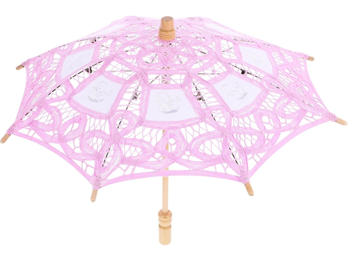 Guarda-chuva De Renda Para Casamento, Guarda-sol Rosa Com Cabo De Madeira