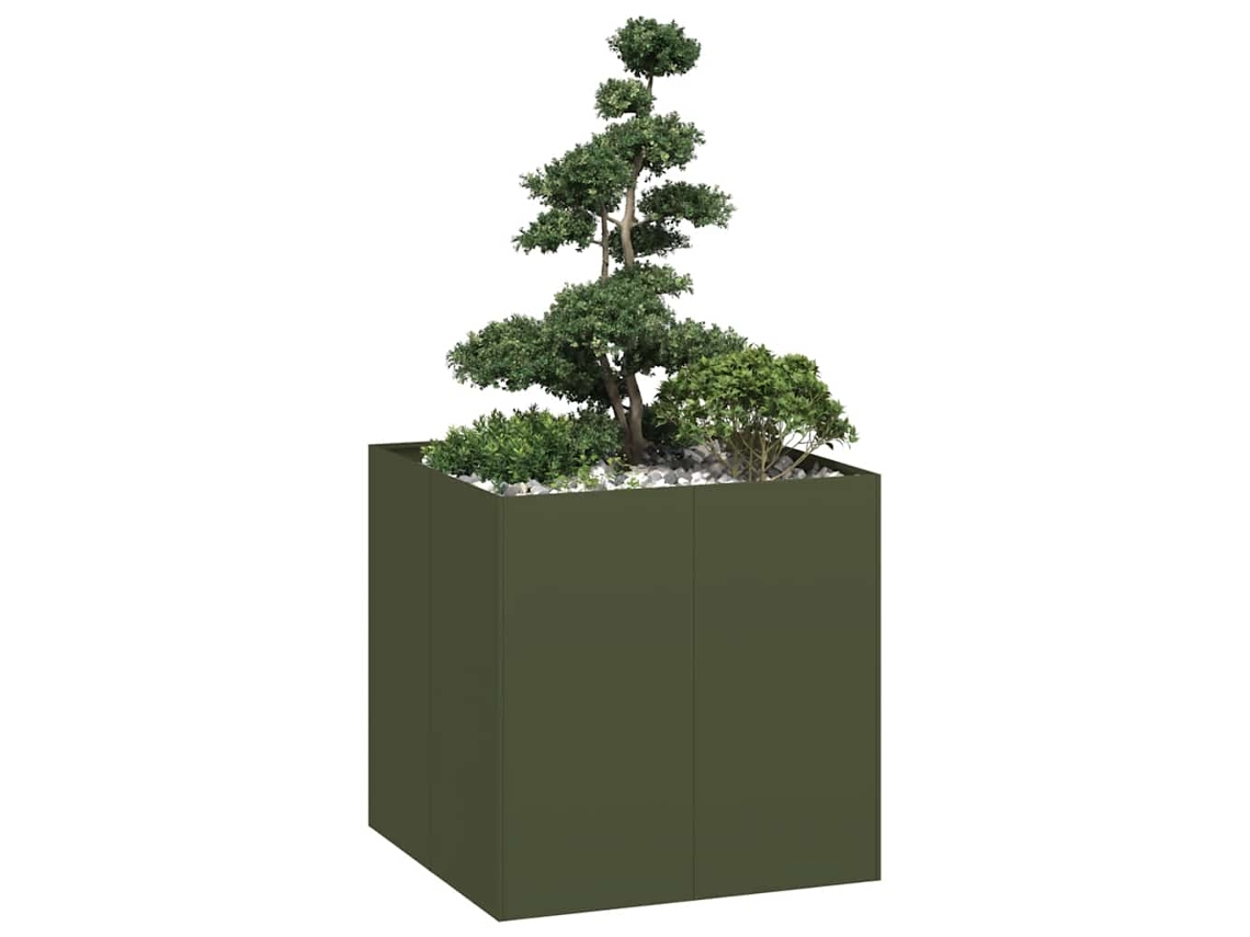 Vidaxl Vaso Floreira 80x80x80 Cm Aço Verde Azeitona