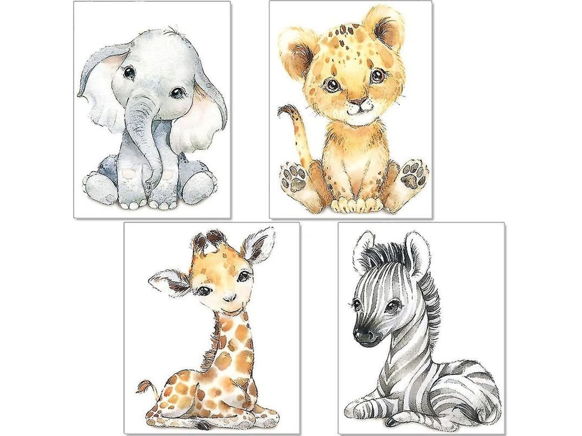 2025 Carteles Niños Dormitório Animais Selva 4 Peças Decoração Creche Menino Menina