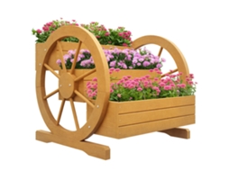 Cama Elevada, 3 Níveis, Decoração de Rodas de Carroça, Madeira, 62 X 61 X 57 Cm Natural