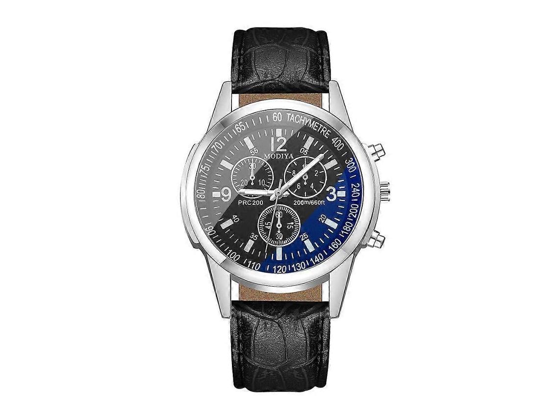 Relógio De Quartzo Masculino Modiya Com Pulseira De Couro E Vidro Azul