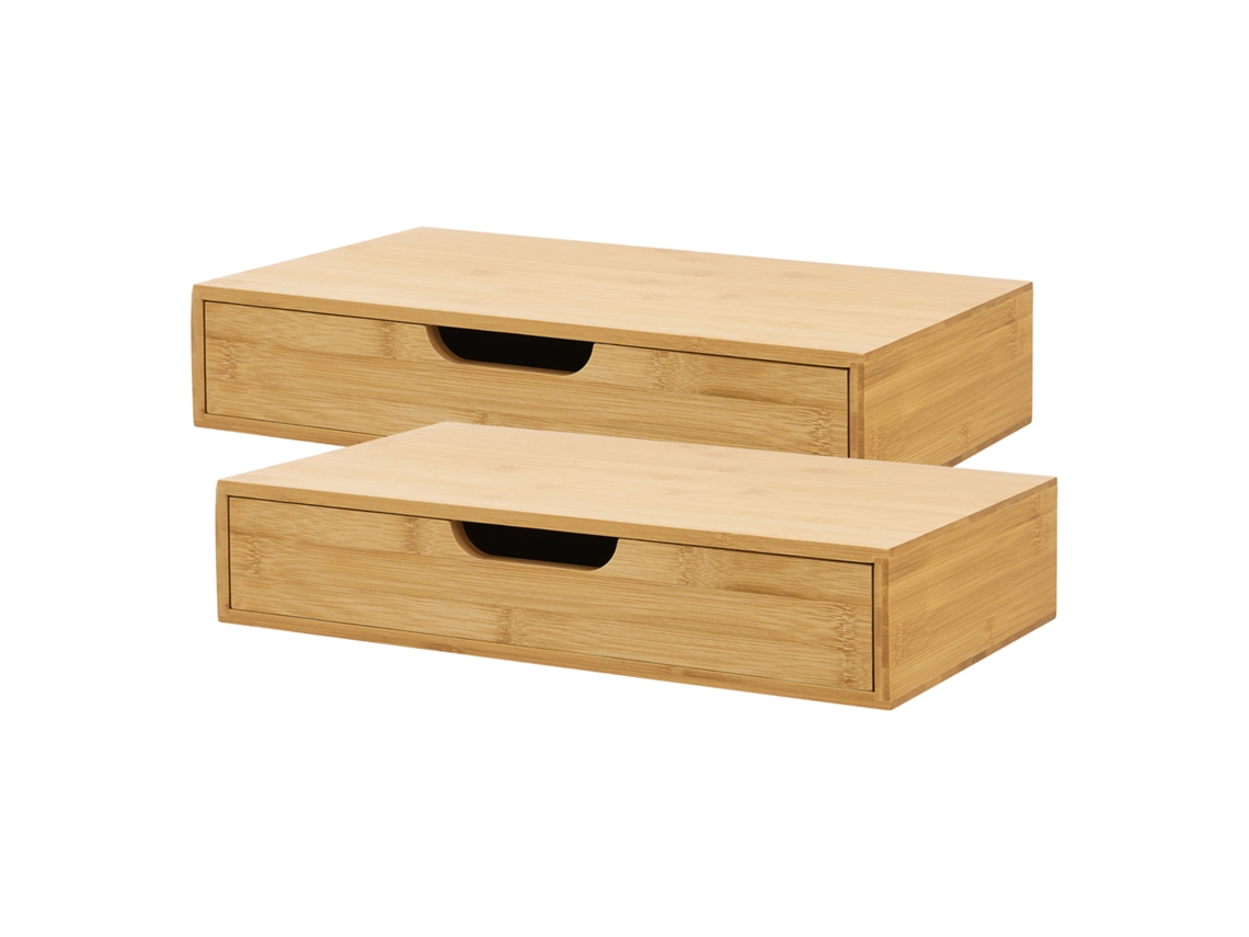 Conjunto de 2 Prateleiras de Parede Bokn com Gaveta Até 5 kg Bambu 40X24X8Cm Natural [EN.CASA]