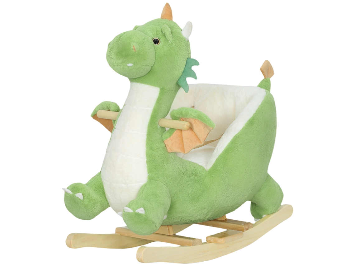 Balanço Dinossauro Infantil (baloiço Animal, Sons Interativos, Enchimento Macio, Estrutura Madeira, 65x38x72 Cm, Verde)