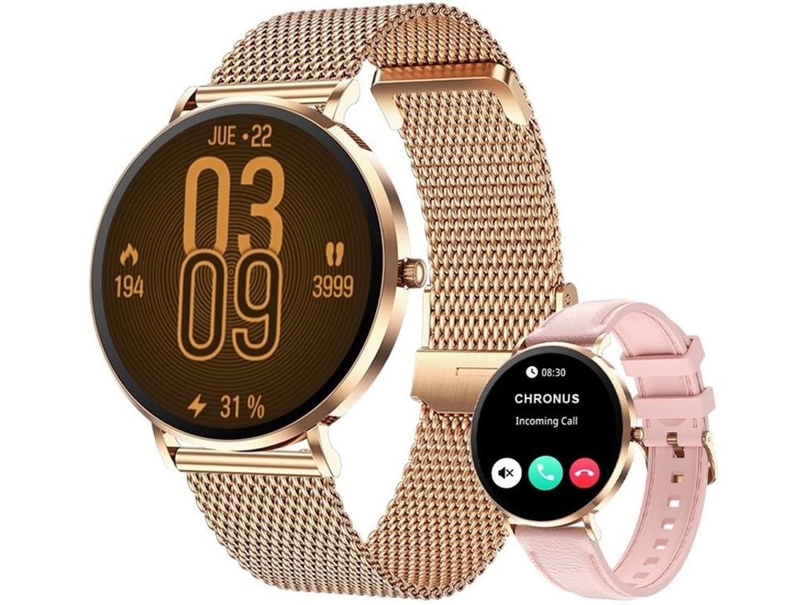Smartwatch T8pro 1.32 Amoled Ultrafine De Aço Chamada Bluetooth E Monitor De Saúde Ouro Rosa Bestvite