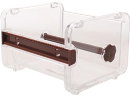 Dispensador de adesivo de mesa Zerodeko, pequeno, transparente, com suporte para cortador, ideal para artesanato e adesivos Embrulho.