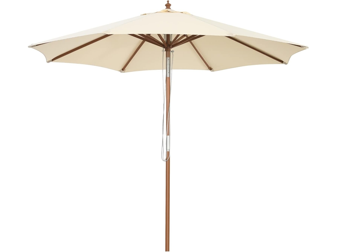 Guarda-Sol de Exterior 2.7M Guarda-Sol de Madeira com Armação de Polia com 8 Varetas para Jardim 2.7M COSTWAY