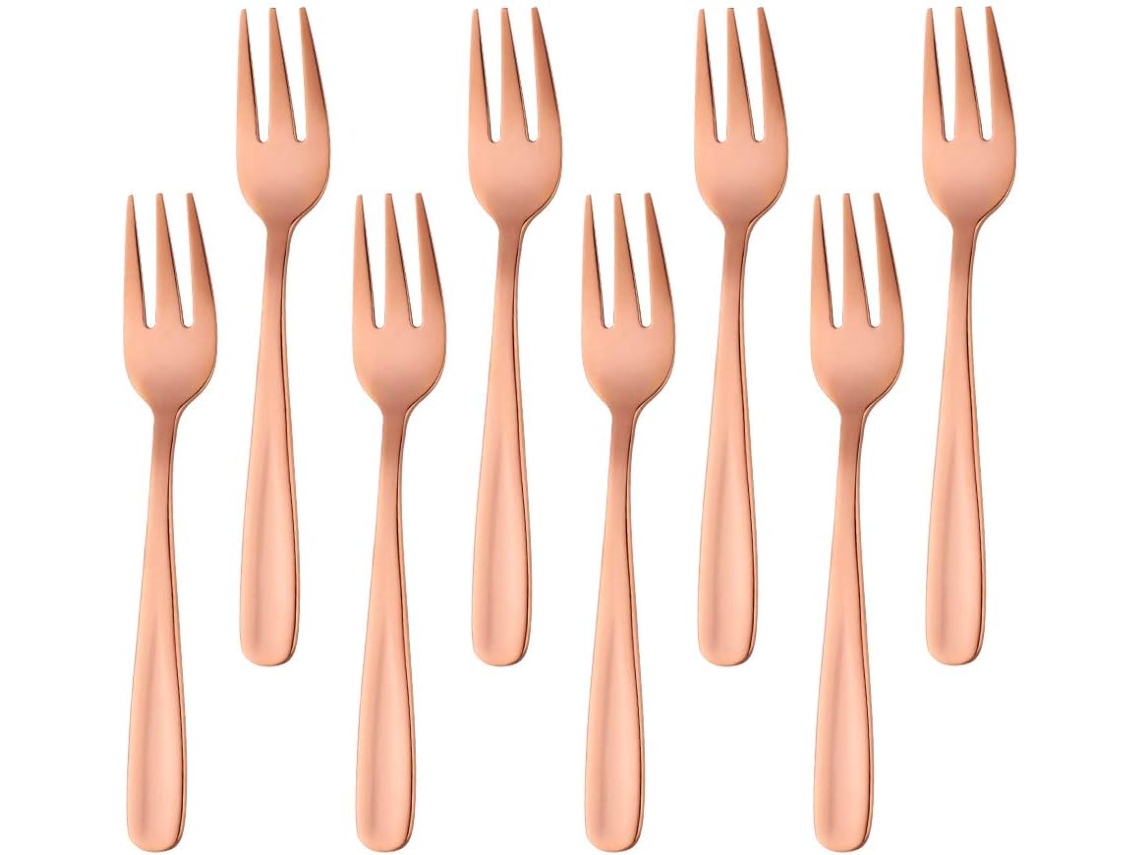 Garfo De Bolo/açúcar De Aço Inoxidável, Conjunto 8 Rosé Ouro, Polido, 13,6cm, Ideal Para Sobremesas Igvtrade