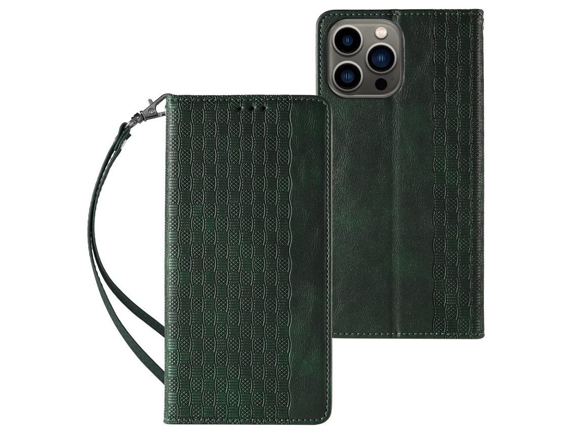 Capa Pega Para Iphone 15 Plus Pele Sintética Magnética Verde