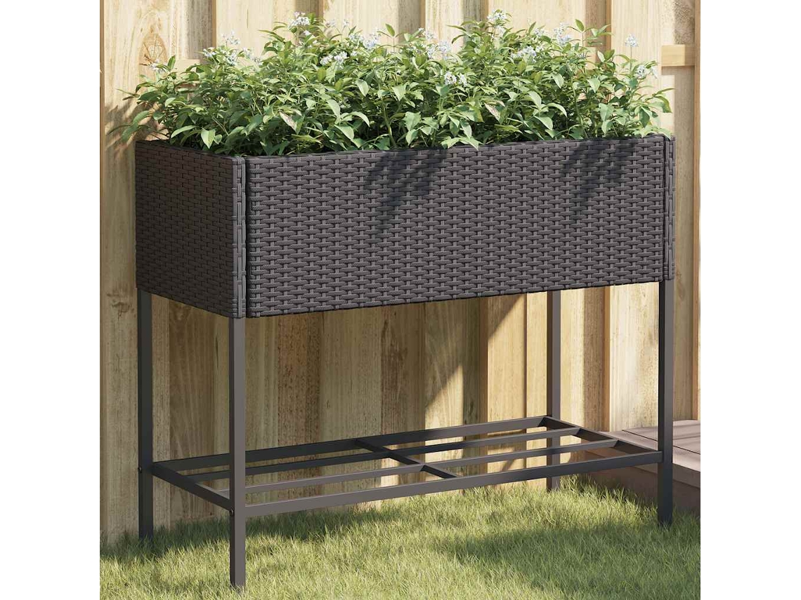 Vidaxl Canteiro De Jardim Com Prateleira 2pcs 90x40x75cm Vime Pe Preto