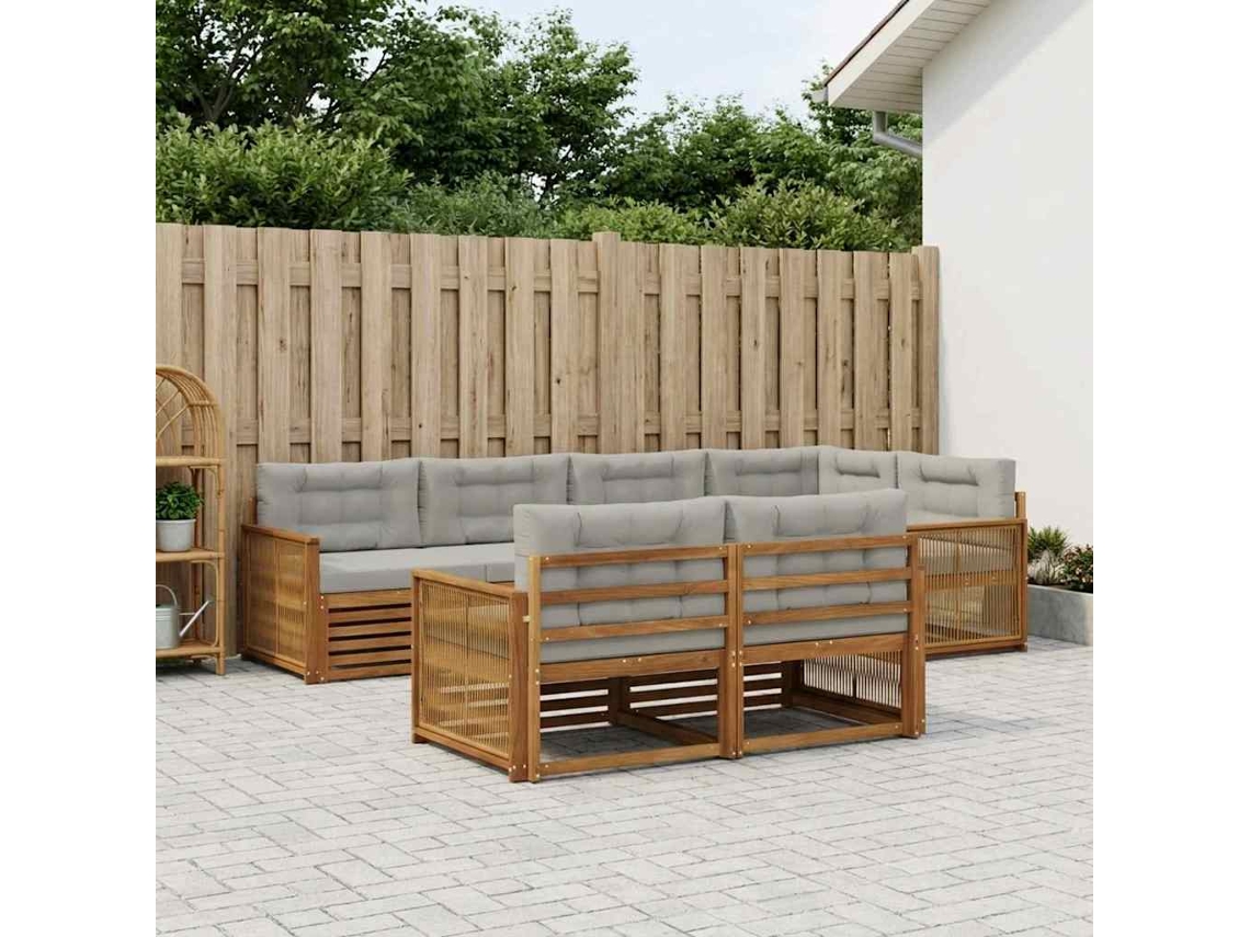 Vidaxl Conjunto De Sofás Para Exterior 7 Pcs Natural E Cinzento-claro