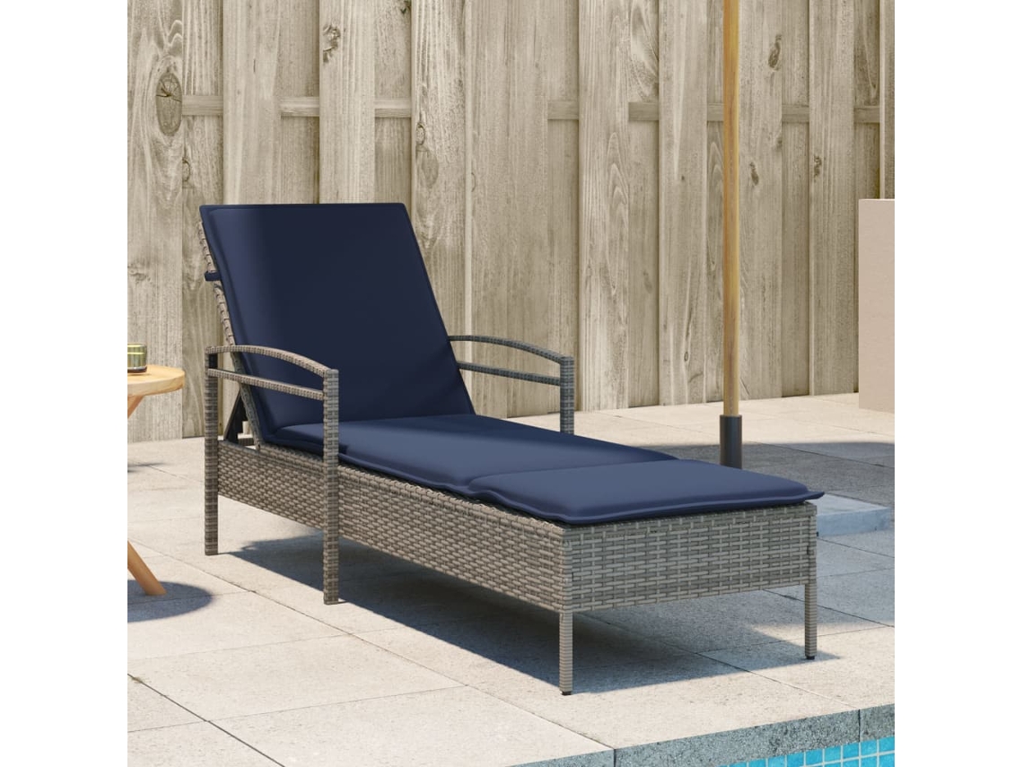 Vidaxl Espreguiçadeira Com Almofada Cinza 63x200x81 Cm Vime Sintético (apenas Eua)