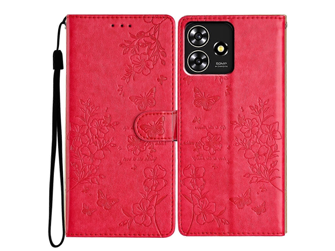 Capa De Couro Para Celular Com Borboletas E Flores