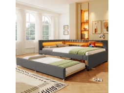 Sofá Cama 140x200cm Led Usb Type-c Extensível Linho Cinza