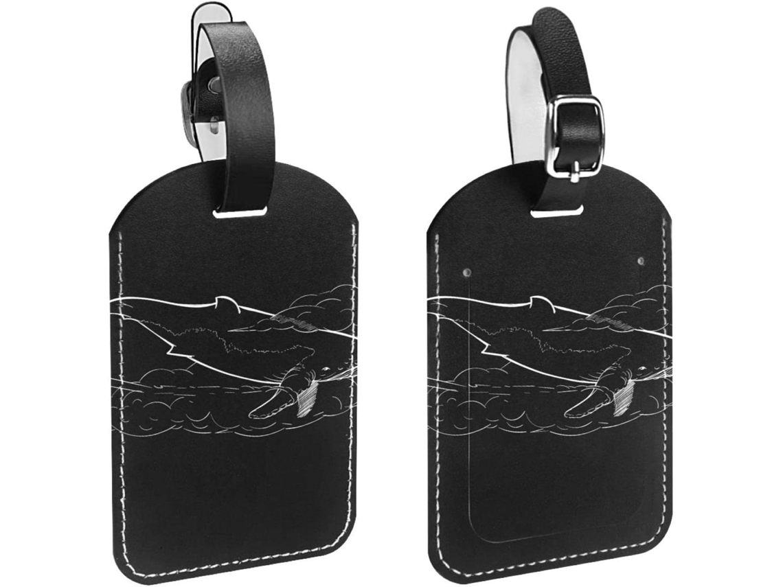 Conjunto De 2 Etiquetas Bagagem Em Imitação Couro Com Estampa Baleia, Pretas