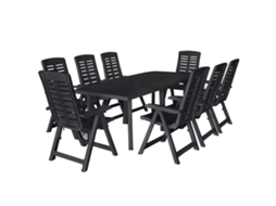 Conjunto de 9 peças de plástico Jantar para área externa, antracite, DKD Home Decor