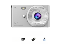 Câmara Digital Zoom De 16x, Tela Hd De 2,4 Polegadas Com Luz De Preenchimento (prata - Cartão De 64 Gb) Cuich