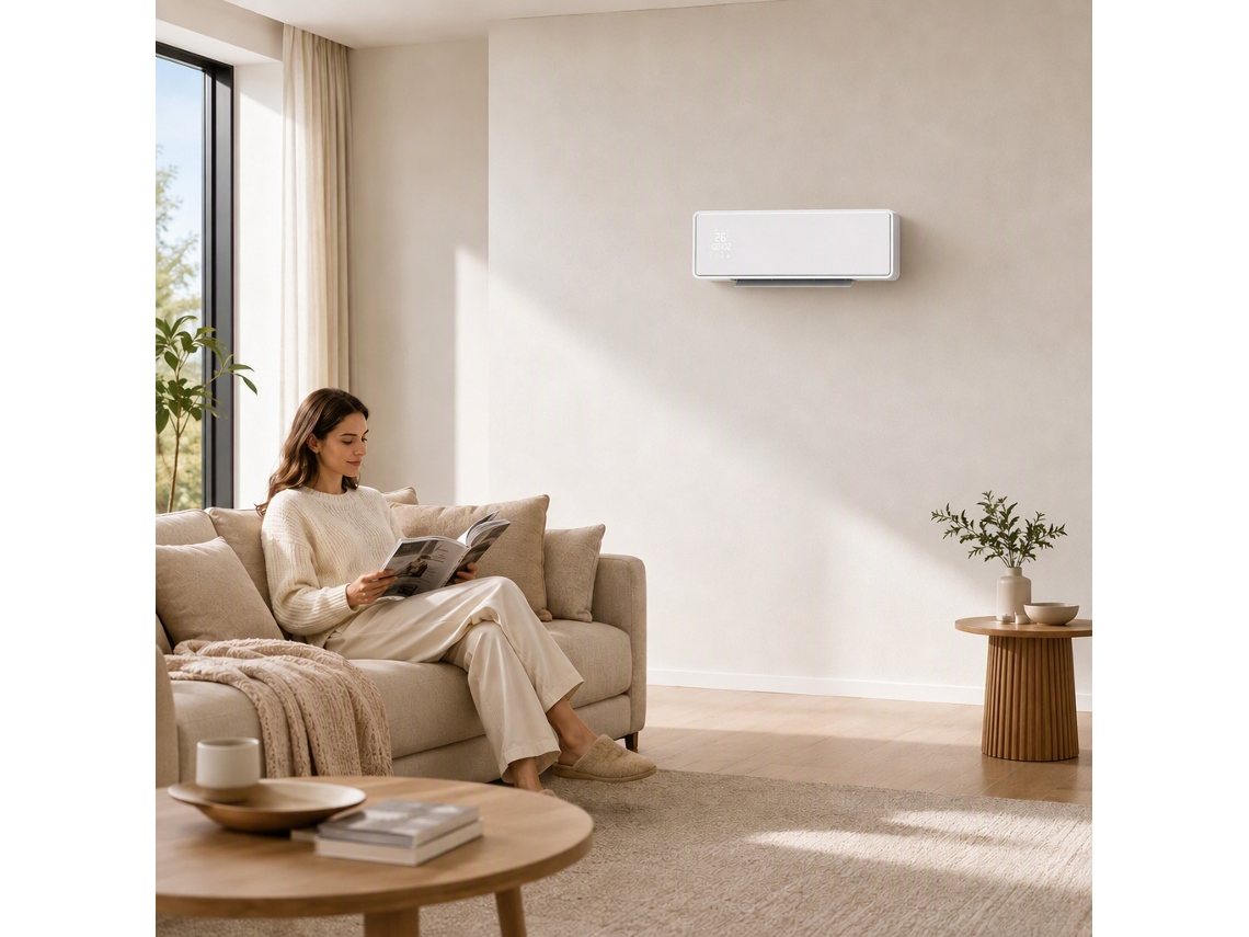Wall Mounted 2000w Ceramic Electric Heater, Fan, Thermostat, Timer, Remote Control, Glass Panel, White