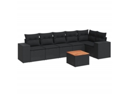 Conjunto de 7 Sofás para Jardim com Almofadões Vime Pe Preto MAISON EXCLUSIVE (N/A)