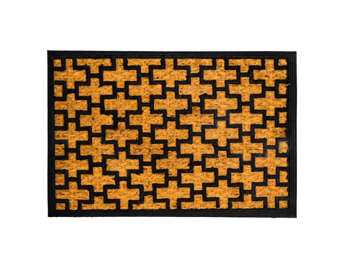 Relaxdays Capacho Coco E Borracha, Grelha, 60x40 Cm, Interior/exterior, Antiderrapante Apanha-sujidade, Natural/preto