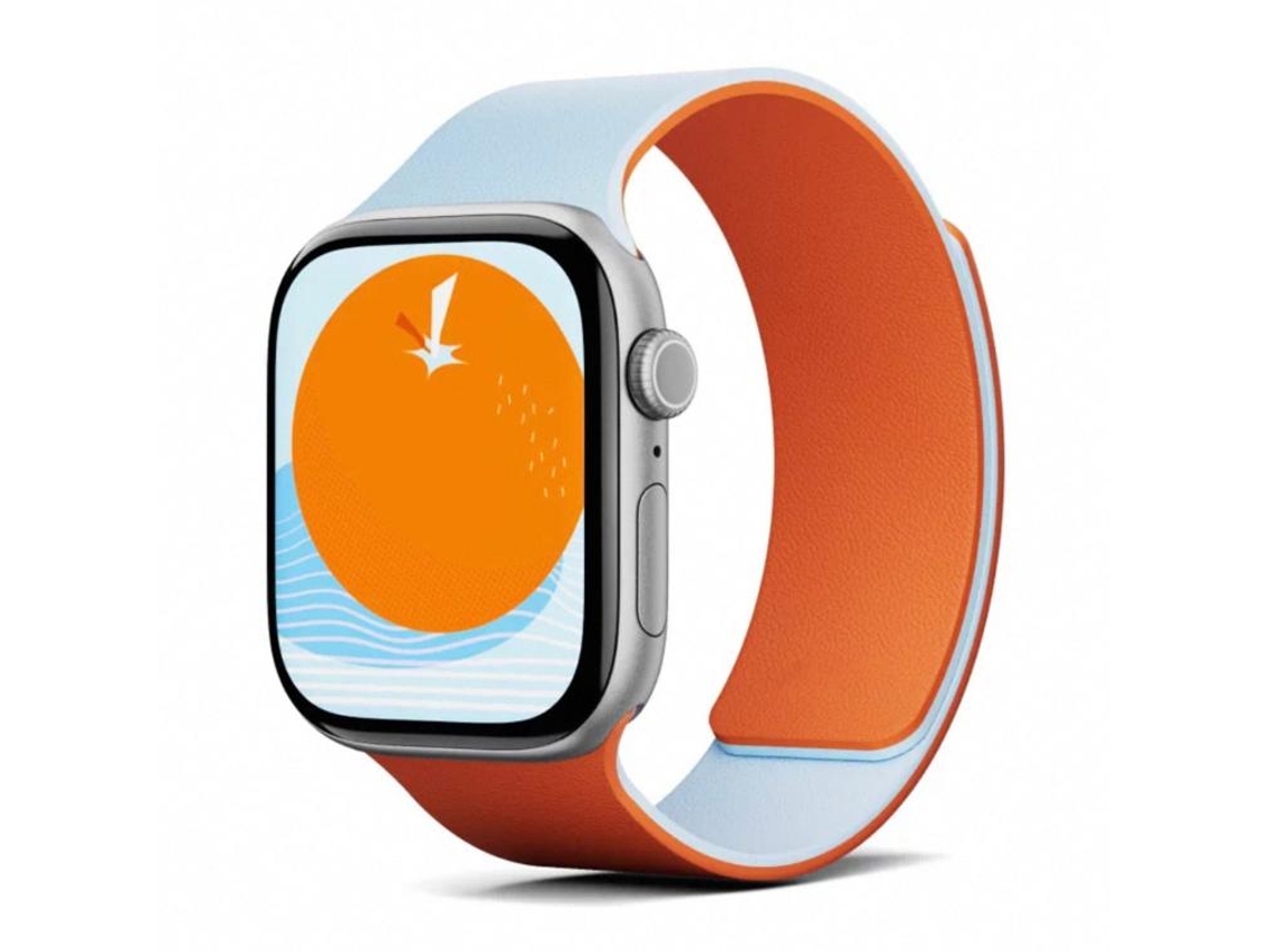 Bracelete Para Apple Watch 42/41/40/38mm - Silicone Magnético Bicolor Com Textura Lichia Azul Nebuloso E Laranja