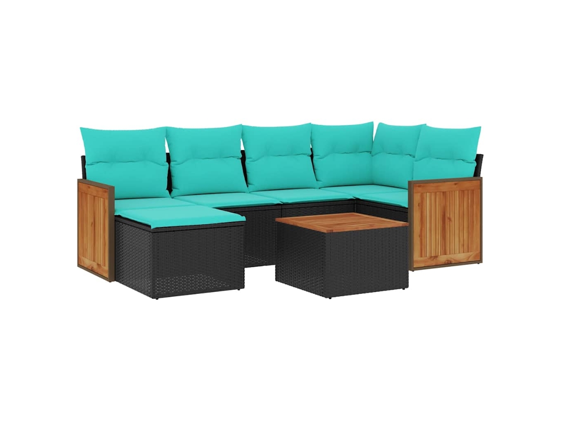 Conjunto de Sofá de Jardim, 7 Peças, Almofadas, Rattan Preto MAISON EXCLUSIVE
