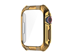 Capa protetora para smartwatch com diamantes e strass, película temperada antirriscos, protetor de tela inteira para Apple Watch 7 LY Ebike