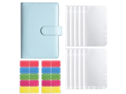 A6 Loose Leaf Budget Planner, Macaron Style, Pu Leather Cash Journal, Blue Cover With 10-zipper Pouches 2-sheets Of