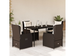 Vidaxl 5 Pcs Conjunto Jantar P/ Jardim C/ Almofadões Vime Pe Castanho