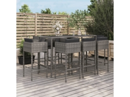 Vidaxl 9 Pcs Conjunto De Bar P/ Jardim C/ Almofadões Vime Pe Cinzento