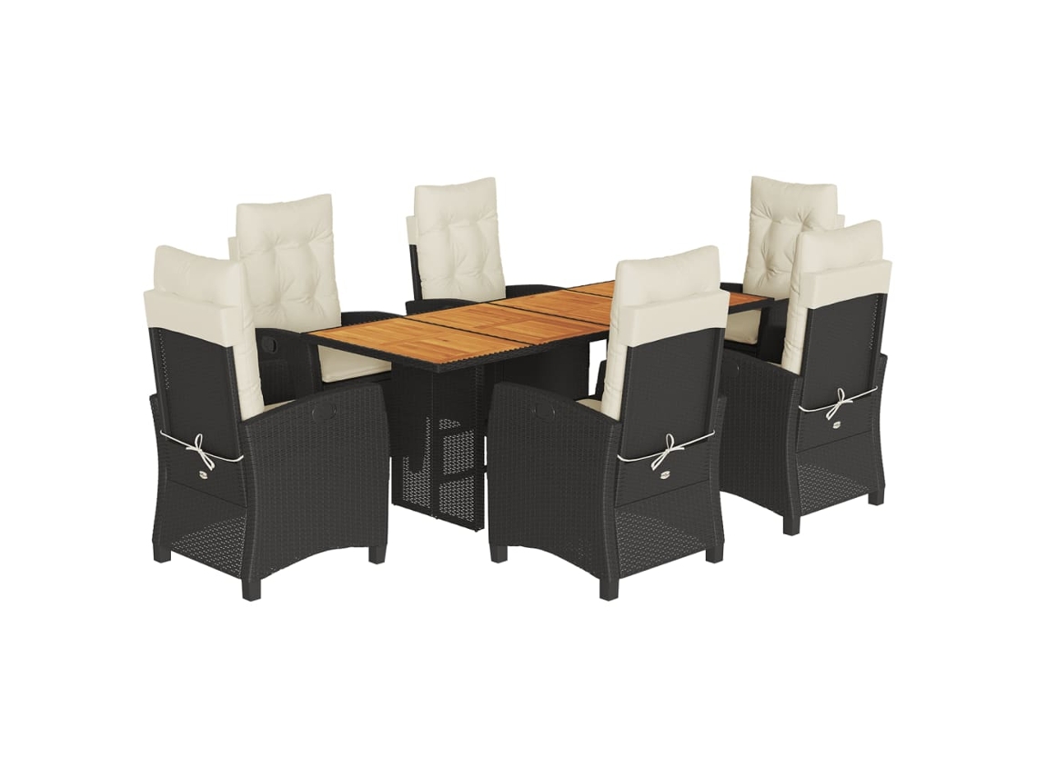 Conjunto de 7 Jantar para Jardim com Almofadões Vime Pe Preto MAISON EXCLUSIVE
