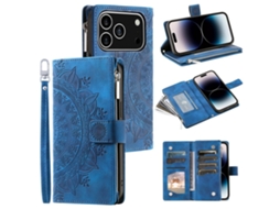Capa Carteira Compatível Com Iphone 17 Pro, Com Estampa Floral Mandala - Azul