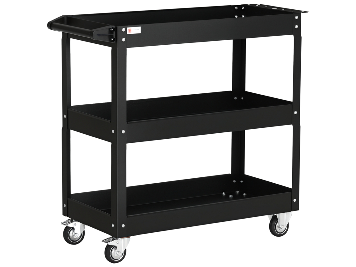 CARRINHO DE FERRAMENTAS COM RODAS, 3 PRATELEIRAS, ALÇA LATERAL, 83x35,3x76cm, PRETO BTFORUS